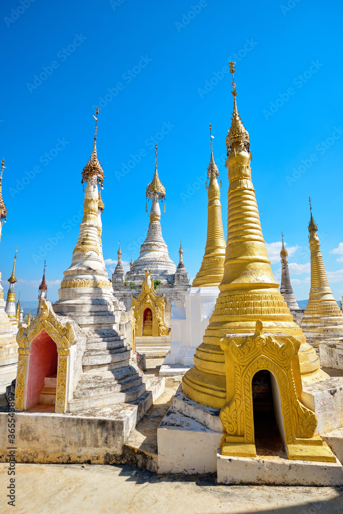 Shwe Inn Thein pagoda at Indein village, Inle Lake, Myanmar.
