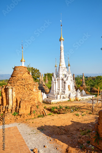 Shwe Inn Thein pagoda at Indein village  Inle Lake  Myanmar.