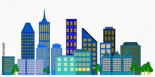 Cityscape Vector Illustration, Night Time.