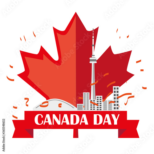 Happy Canada day card. Toronto landmark. Maple leaf - Vector