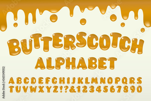 A Butterscotch Syrup Styled Alphabet with Gooey Melted Drips and Rounded Letter Shapes