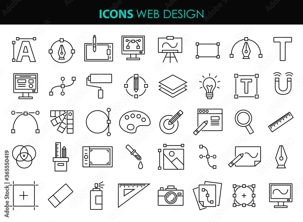 Set line icons of graphic design. Simple vector linear icons in a modern style flat. Graphic design, creative package, software. Set line icons of graphic design. Simple vector linear icons in a modern style flat. Graphic design, creative package, software.