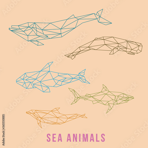 SEA ANIMAL ILLUSTRATION WITH TRIANGLE POLYGONAL STYLE