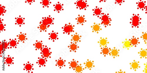 Light red  yellow vector background with covid-19 symbols.