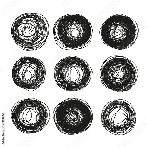 Abstract black round random brush strokes sketch