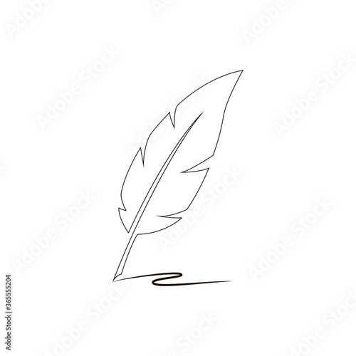 Feather with ink. Feather quill pen iconю. Retro image of a writing with quill icon. Vector illustration