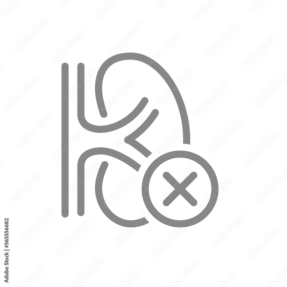 Kidney with cross checkmark line icon. Disease internal organ symbol Kidney with cross checkmark line icon. Disease internal organ symbol