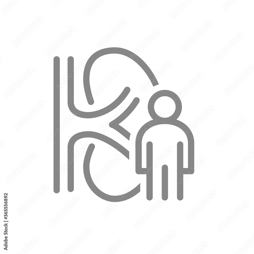Kidney with man line icon. Human organ for filtering blood symbol Kidney with man line icon. Human organ for filtering blood symbol