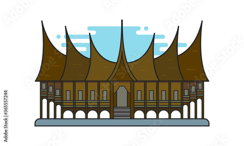 Illustration of Rumah Gadang, traditional house from West Sumatra Indonesia. photo