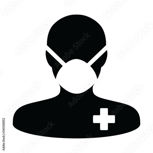 Male icon vector with face mask patient person profile man avatar symbol for medical and health care protection in a glyph pictogram illustration © TukTuk Design
