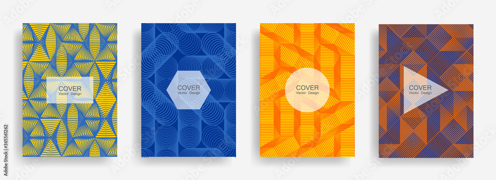 Halftone shapes business catalog covers vector design. - obrazy, fototapety, plakaty 