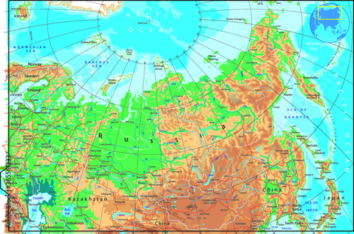 carte du monde Russie continent Asie