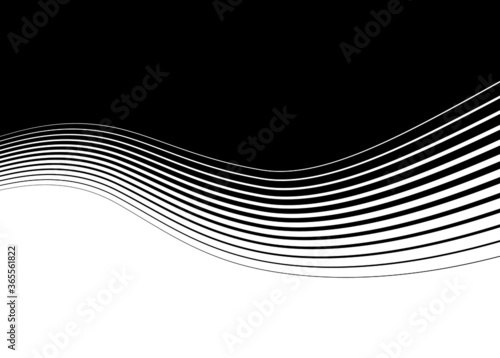 Universal smooth transition from black to white with thin wavy lines.
Black and white abstract vector pattern.