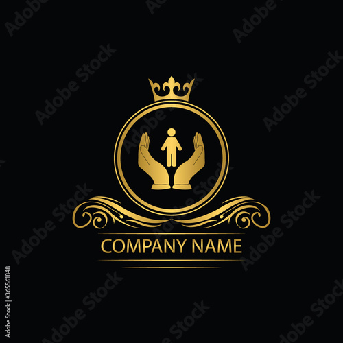 people care logo template luxury royal vector clinic icon company  decorative emblem with crown  
