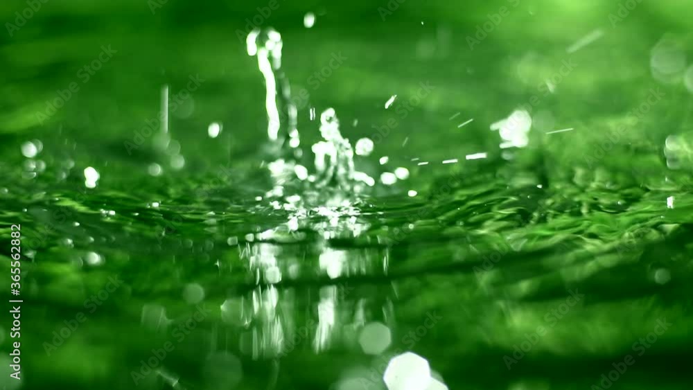 Heavy rain drops hitting in pond,slow motion Heavy rain drops hitting in pond,slow motion
