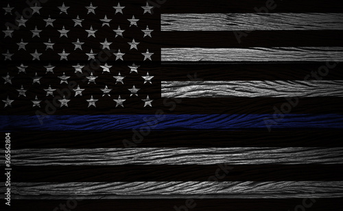Canvas Print An American flag symbolic of support for law enforcement,grunge wood usa flag