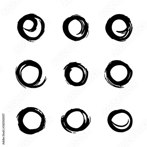 black round random brush strokes, vector set