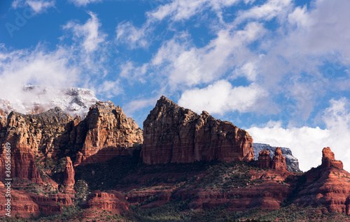 Red Rocks in the desert. Scenic Shiprock after an early Spring Storm above Sedona  Arizona.