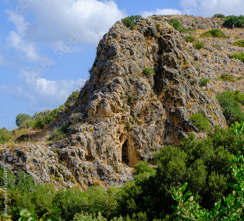 Mount Carmel, Israel. Cave of a prehistoric human in Nahal Me'arot National Park