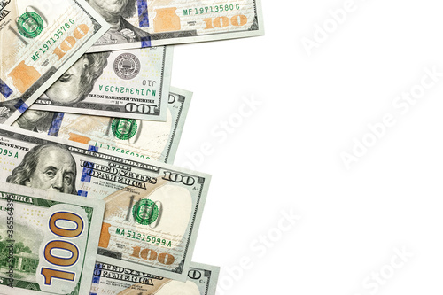 Us dollar. American money, isolated on white cash. Flying hundred dollars isolated on white background.