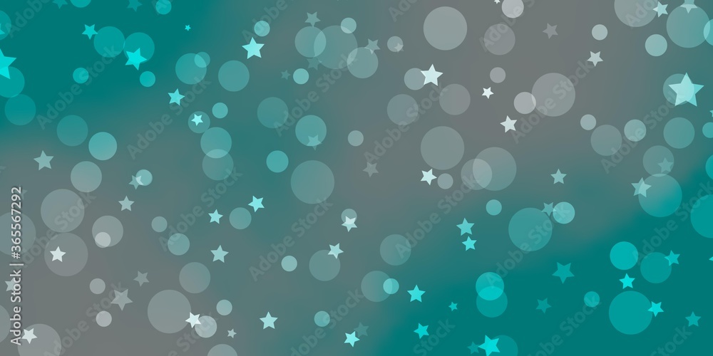 Light Blue, Green vector texture with circles, stars. Abstract design in gradient style with bubbles, stars. Design for wallpaper, fabric makers.
