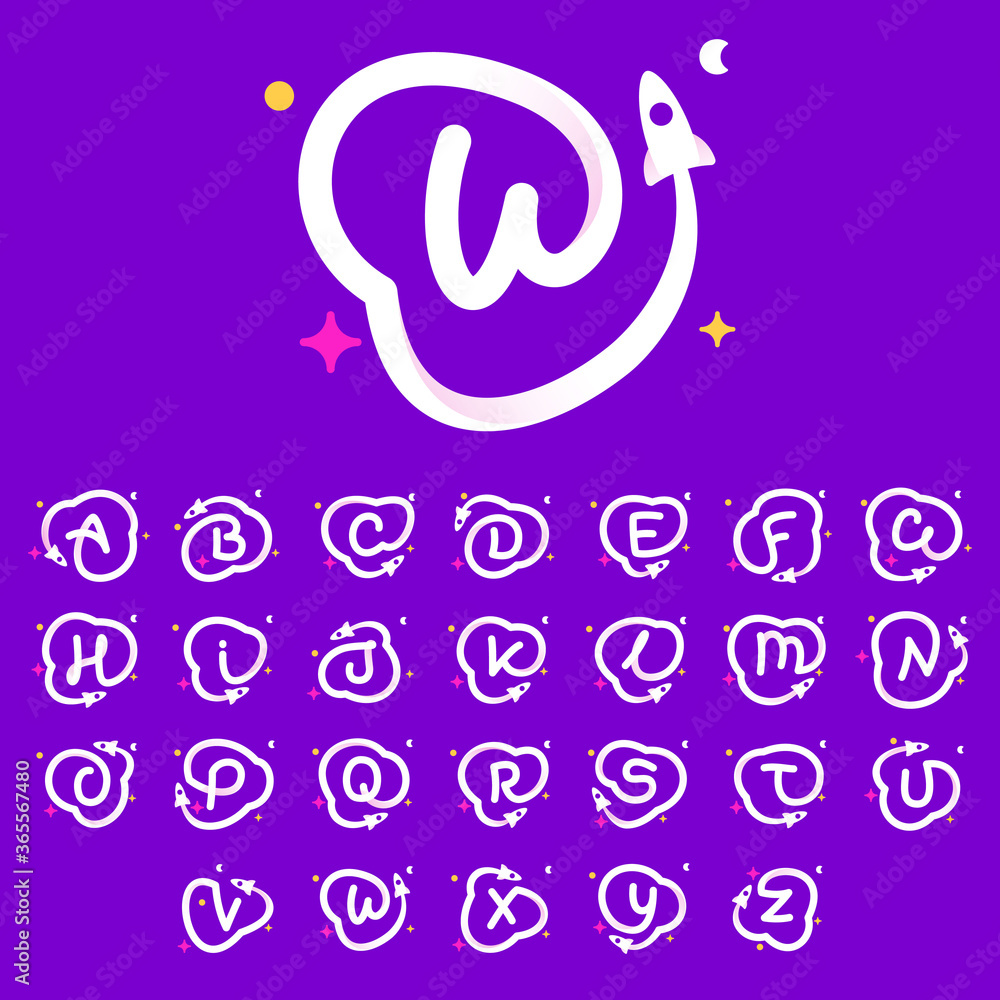 Alphabet with planets, rocket launch and stars. Alphabet with planets, rocket launch and stars.