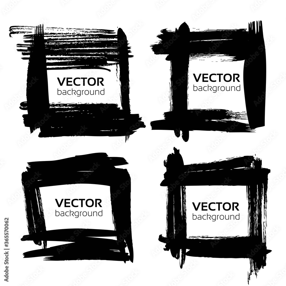 Frames from thick black textured strokes drawn by flat brush isolated on a white background Frames from thick black textured strokes drawn by flat brush isolated on a white background