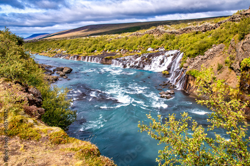 Hraunfossar Waterfalls in summer time  Iceland