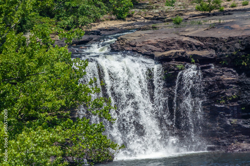 telephoto view of water flowing over Little River Falls in Little River Canyon National Preserve  Alabama  USA