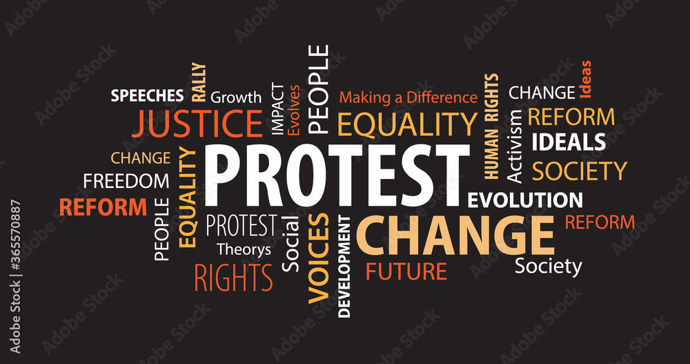 Obraz premium Protest Word Cloud on a Black Background