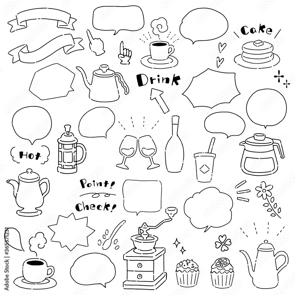 Hand-drawn illustration set of simple and easy-to-use drinks Hand-drawn illustration set of simple and easy-to-use drinks