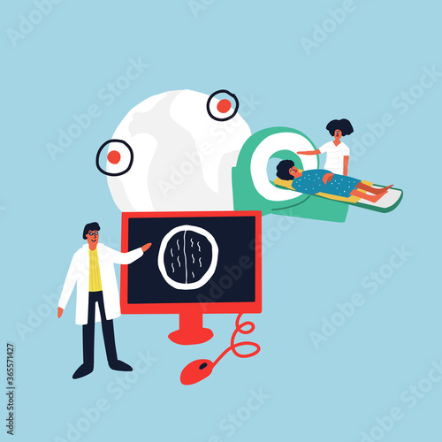 Doctor watching CT scan results online. medical illustration.