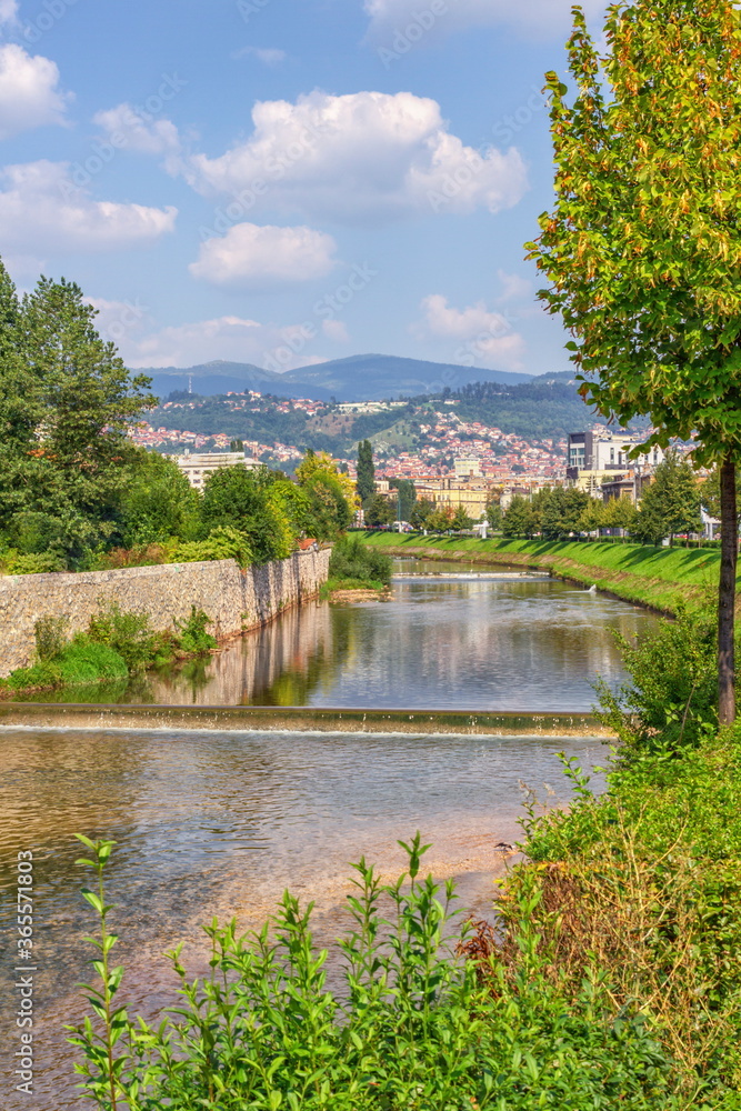 Miljacka river in Sarajevo by day, Bosnia and Herzegovina Miljacka river in Sarajevo by day, Bosnia and Herzegovina