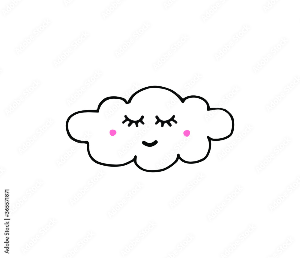 Vector hand drawn doodle sketch cloud with face isolated on white background