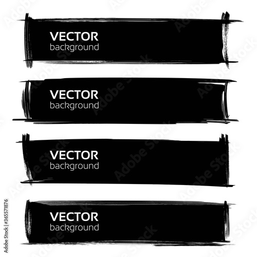 Long banners from big black textured strokes isolated on white backckground