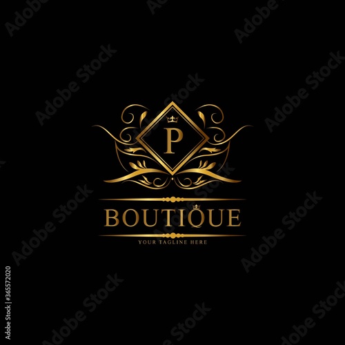 Vintage monograms P letter. Golden heraldic letter logos
