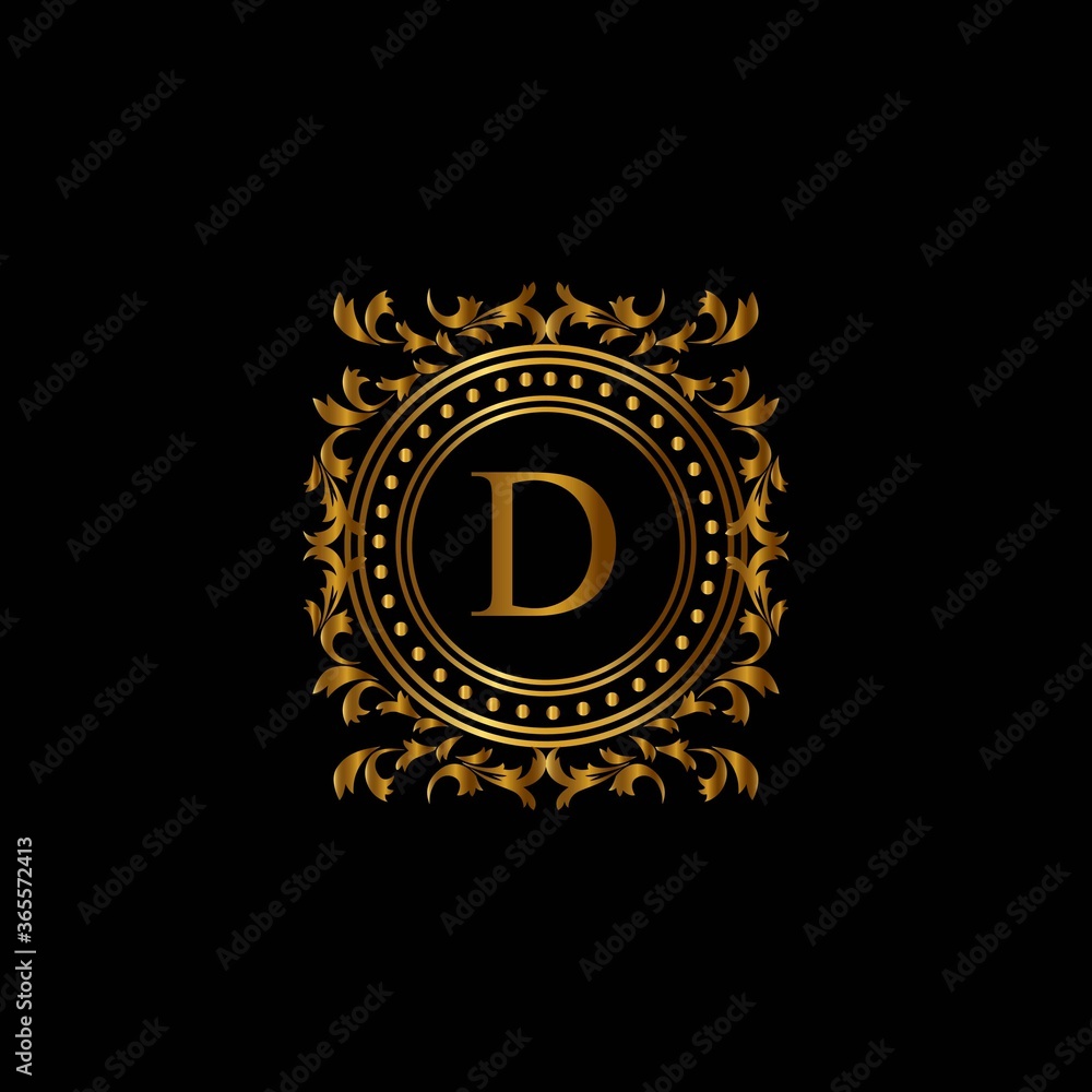 Naklejka premium Vintage monograms D letter. Golden heraldic letter logos