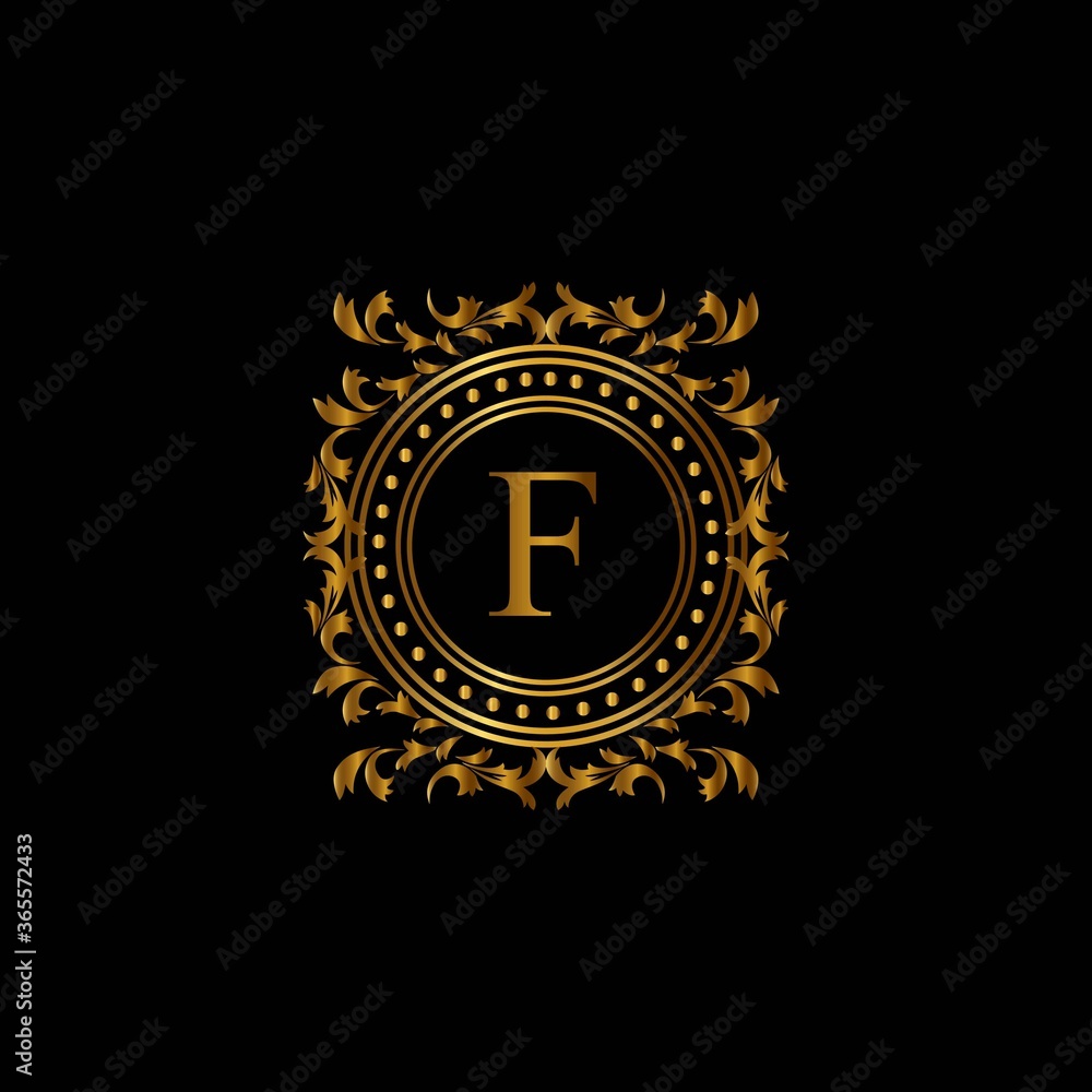Fototapeta premium Vintage monograms F letter. Golden heraldic letter logos