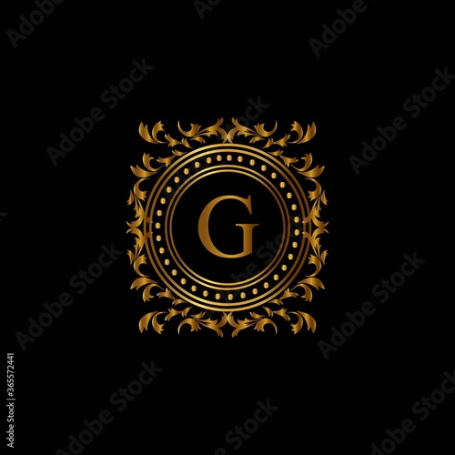 Vintage monograms G letter. Golden heraldic letter logos