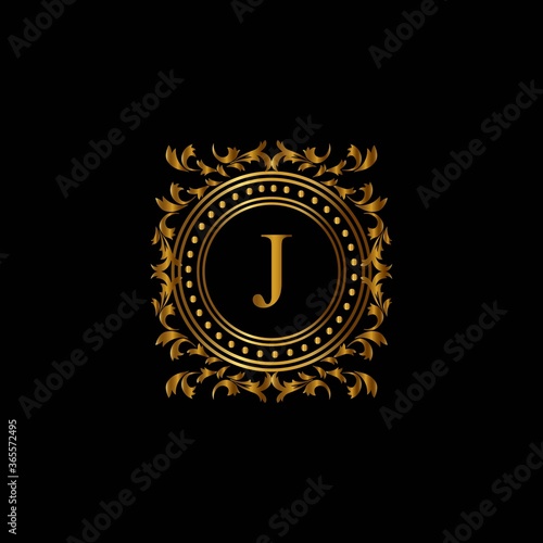 Vintage monograms J letter. Golden heraldic letter logos