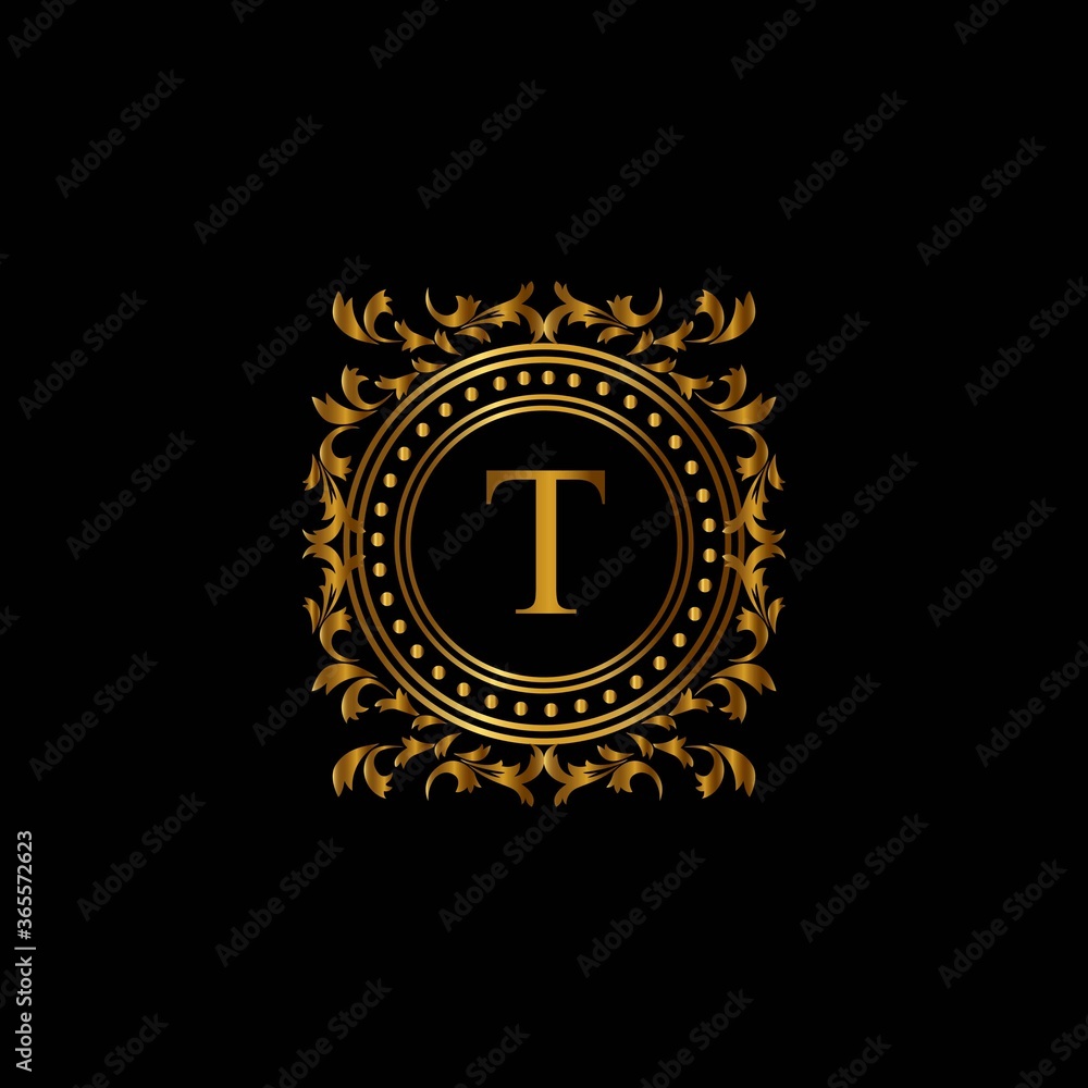 Naklejka premium Vintage monograms T letter. Golden heraldic letter logos