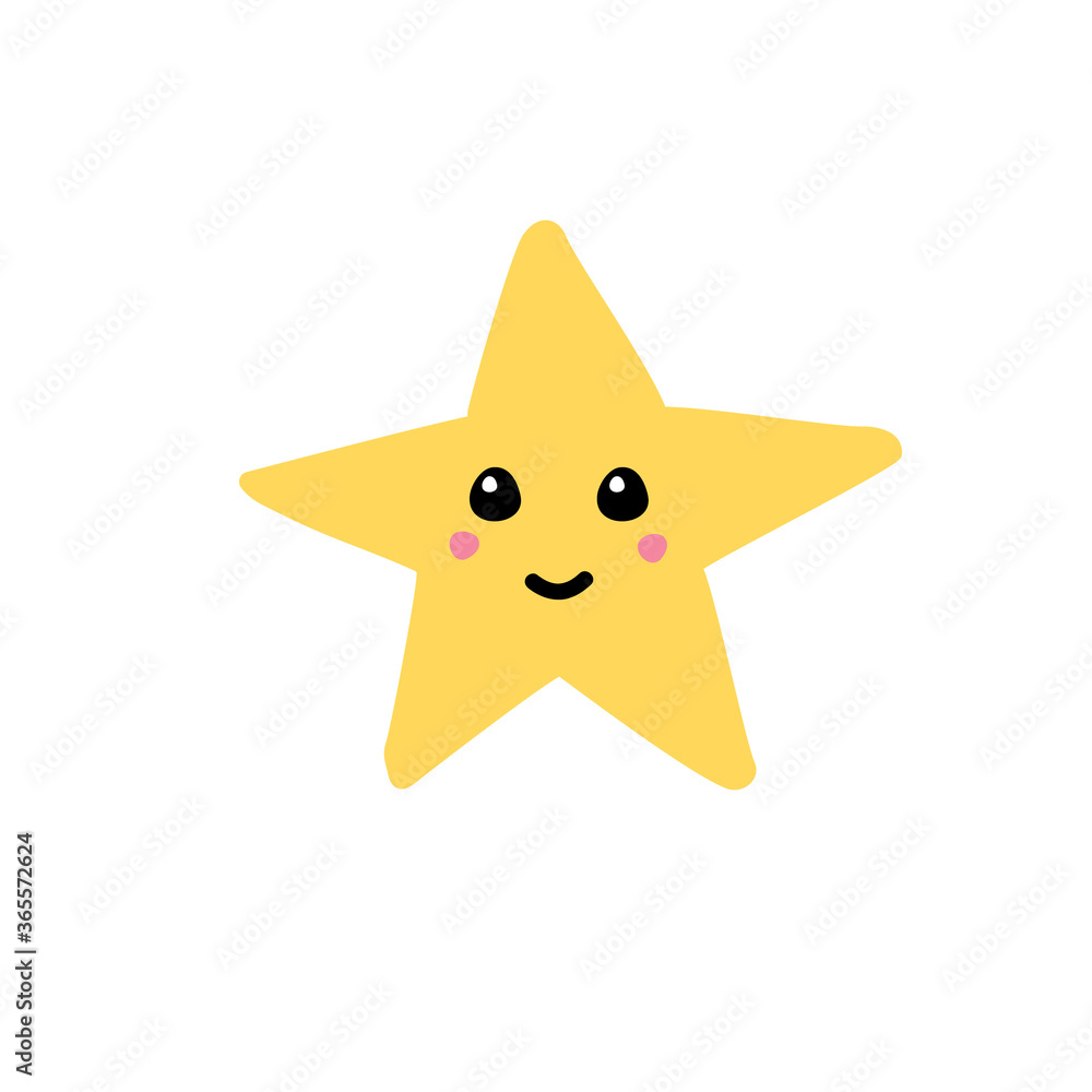 Vector hand drawn doodle sketch yellow star with face isolated on white background Vector hand drawn doodle sketch yellow star with face isolated on white background