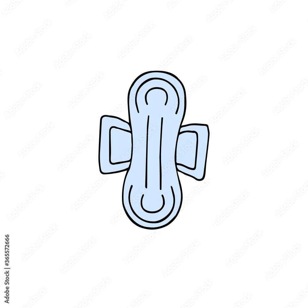 Vector hand drawn doodle sketch blue menstrual pad napkin isolated on white background Vector hand drawn doodle sketch blue menstrual pad napkin isolated on white background