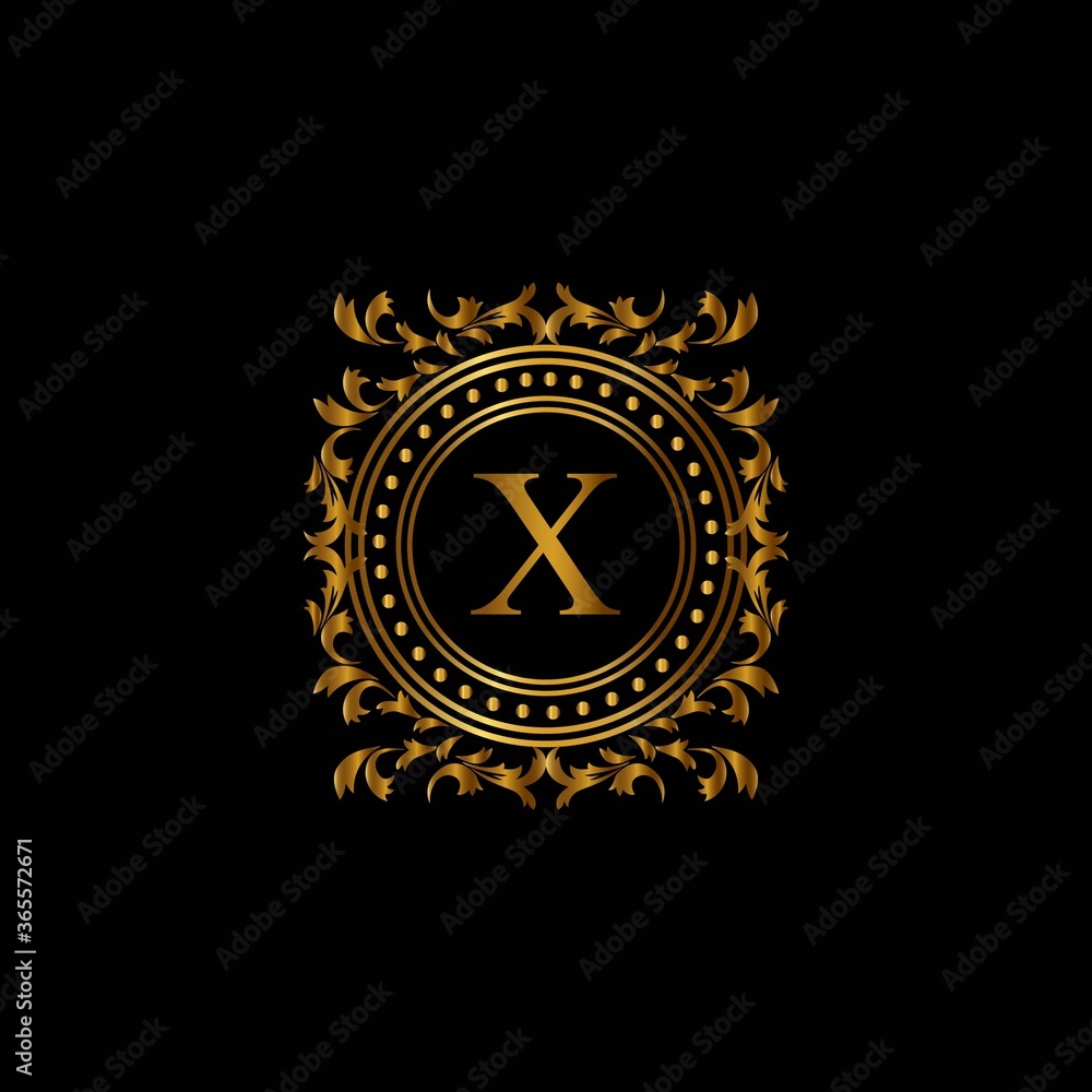 Fototapeta premium Vintage monograms X letter. Golden heraldic letter logos