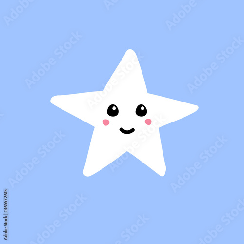 Vector hand drawn doodle sketch white star with face isolated on blue background