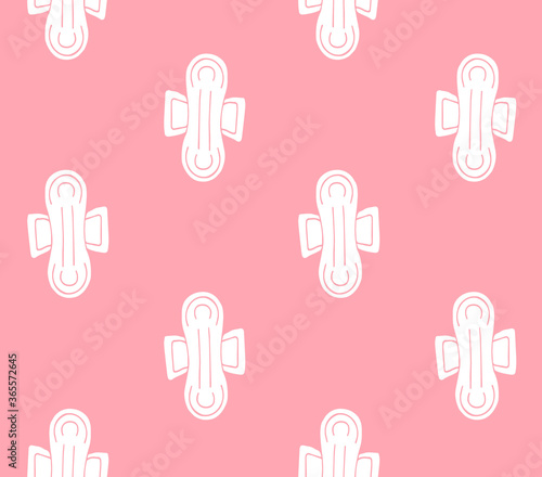 Vector seamless pattern of white hand drawn doodle sketch menstrual pad napkin isolated on pink background