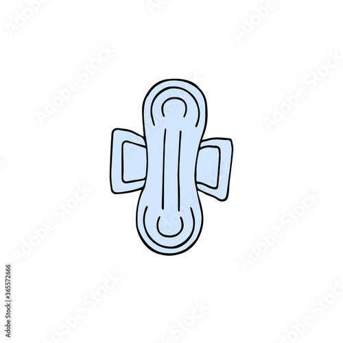 Vector hand drawn doodle sketch blue menstrual pad napkin isolated on white background