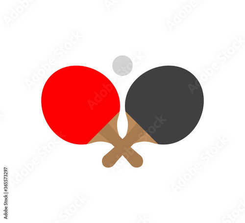 Vector flat cartoon two different color ping pong table tennis racket and ball icon isolated on white background