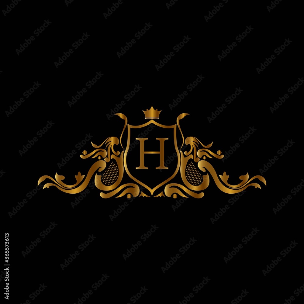 Fototapeta premium Vintage monograms H letter. Golden heraldic letter logos
