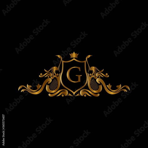 Vintage monograms G letter. Golden heraldic letter logos